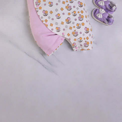 Flower Patterned Raglan Sleeve Romper