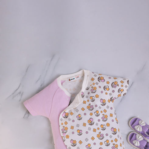 Flower Patterned Raglan Sleeve Romper