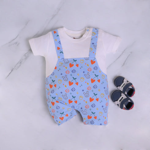 Off White Patterned Dungaree Romper