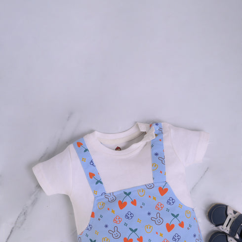 Off White Patterned Dungaree Romper