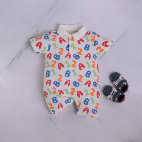 Numbers Patterned Polo Romper