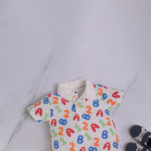 Numbers Patterned Polo Romper