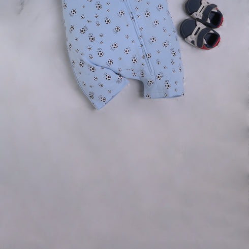 Football Printed Zip-Up Romper