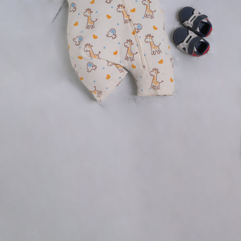 Giraffe & Elephant Printed Zip-Up Romper