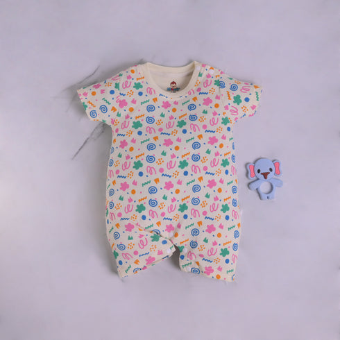 Cream Abstract Printed Buttoned Romper