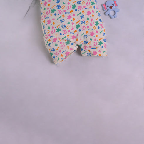 Cream Abstract Printed Buttoned Romper