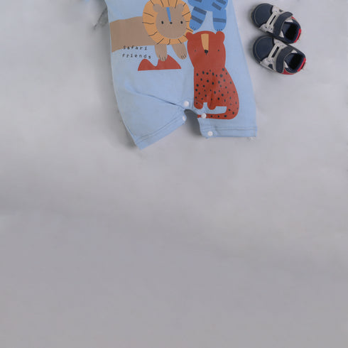 Animal Printed Blue Buttoned Romper