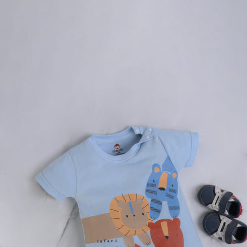 Animal Printed Blue Buttoned Romper