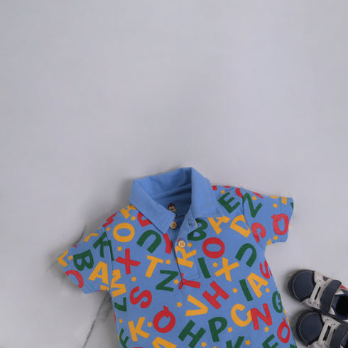 Alphabets Patterned Polo Romper