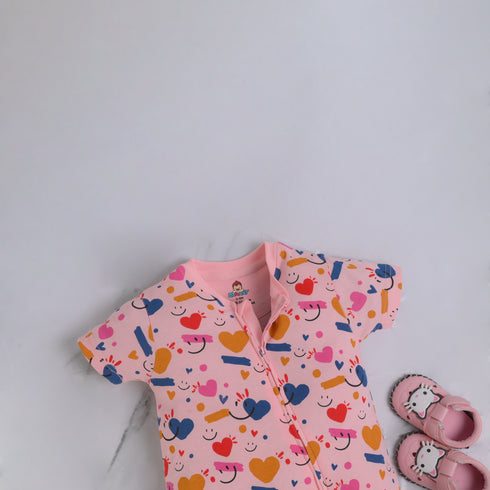 Abstract Hearts Zip-Up Romper