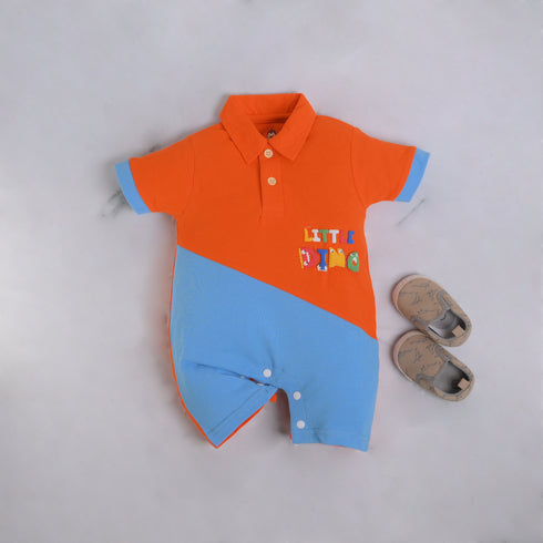 Dino Puff Print Cut & Sew Polo Romper