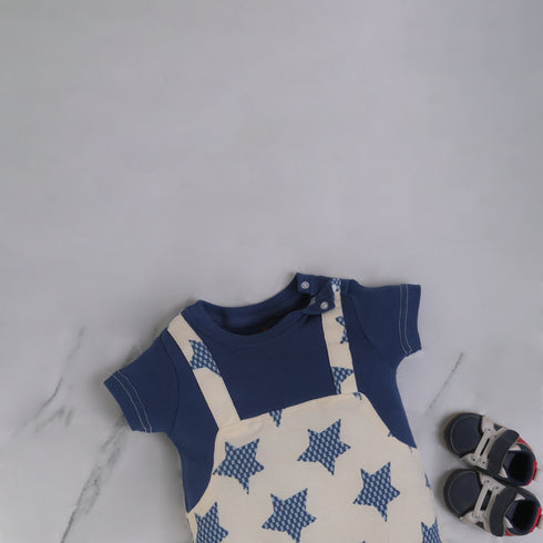 Navy Stars Dungaree Romper