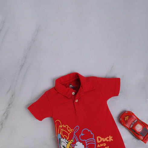 Lucky Duck Red Polo Romper