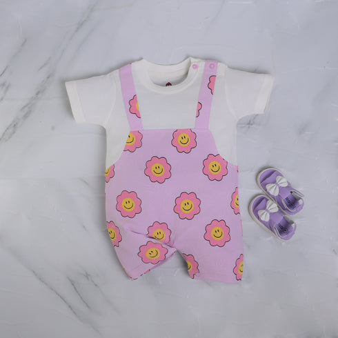 Lilac Flowers Dungaree Romper