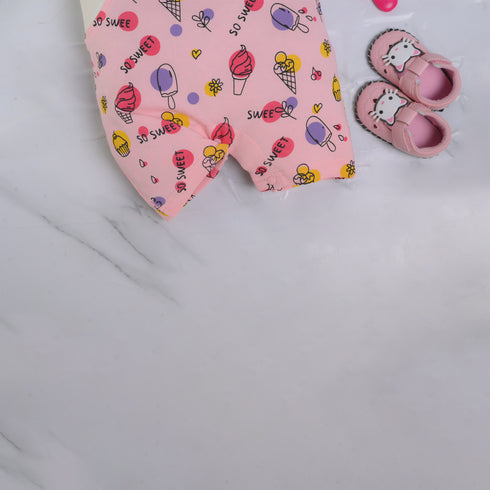 Pink Patterned Dungaree Romper