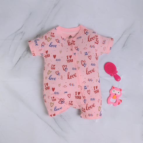 Love Patterned Zip-Up Romper