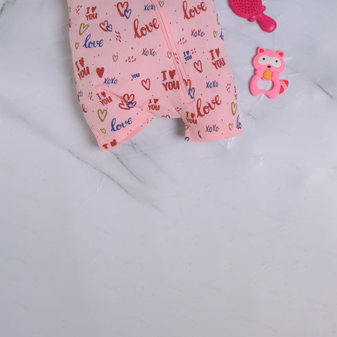 Love Patterned Zip-Up Romper