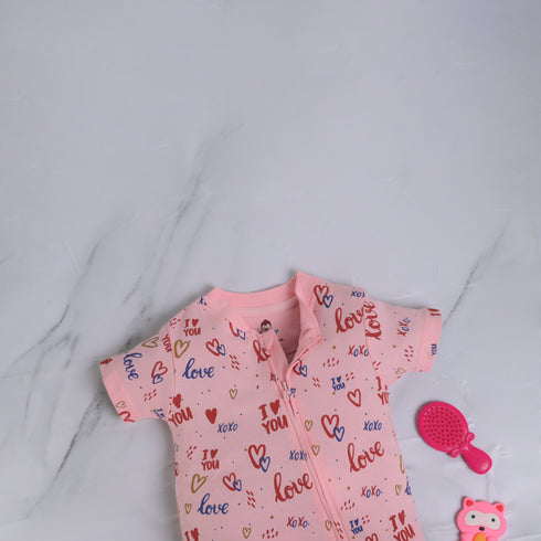 Love Patterned Zip-Up Romper