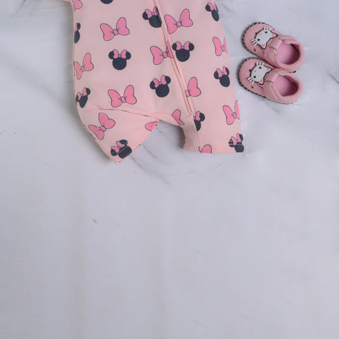 Pink Bow Printed Zip-Up Romper