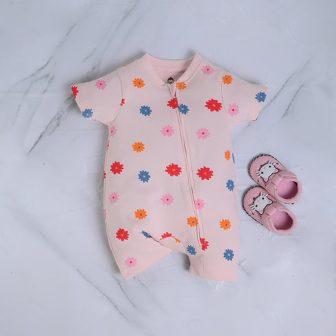 Flowers Patterned Zip-Up Romper
