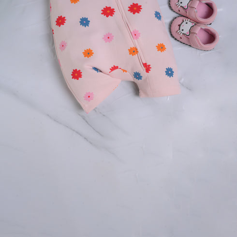 Flowers Patterned Zip-Up Romper