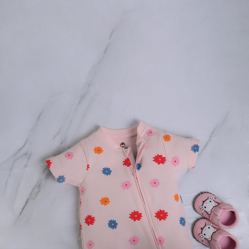 Flowers Patterned Zip-Up Romper