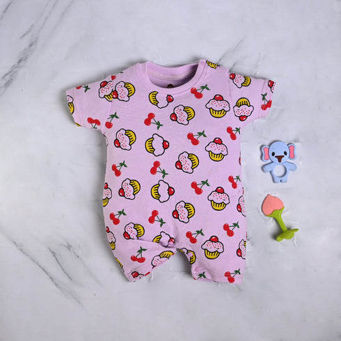 Lilac Cupcakes Printed Buttoned Romper