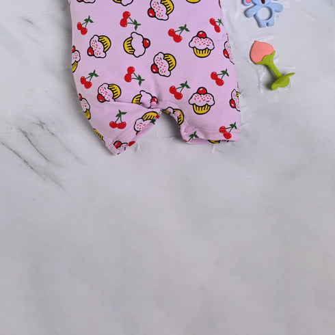 Lilac Cupcakes Printed Buttoned Romper