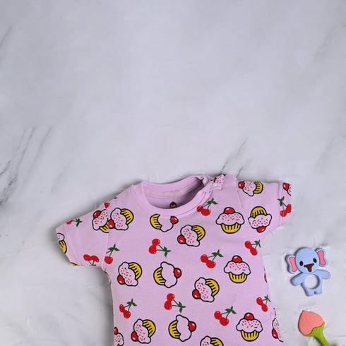 Lilac Cupcakes Printed Buttoned Romper